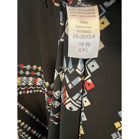 Denim 24/7 | Maxi Dress Womens Black w/Multicolor Geometric Pattern Lace- Sz 14 - Picture 6 of 10